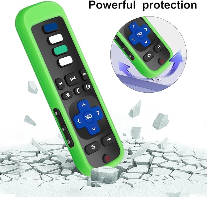 (Pack of 2) Remote Cover Case for Roku TV Remote Control/Silicone Protective Sleeve Skin - Glow in The Dark (Green/Blue)