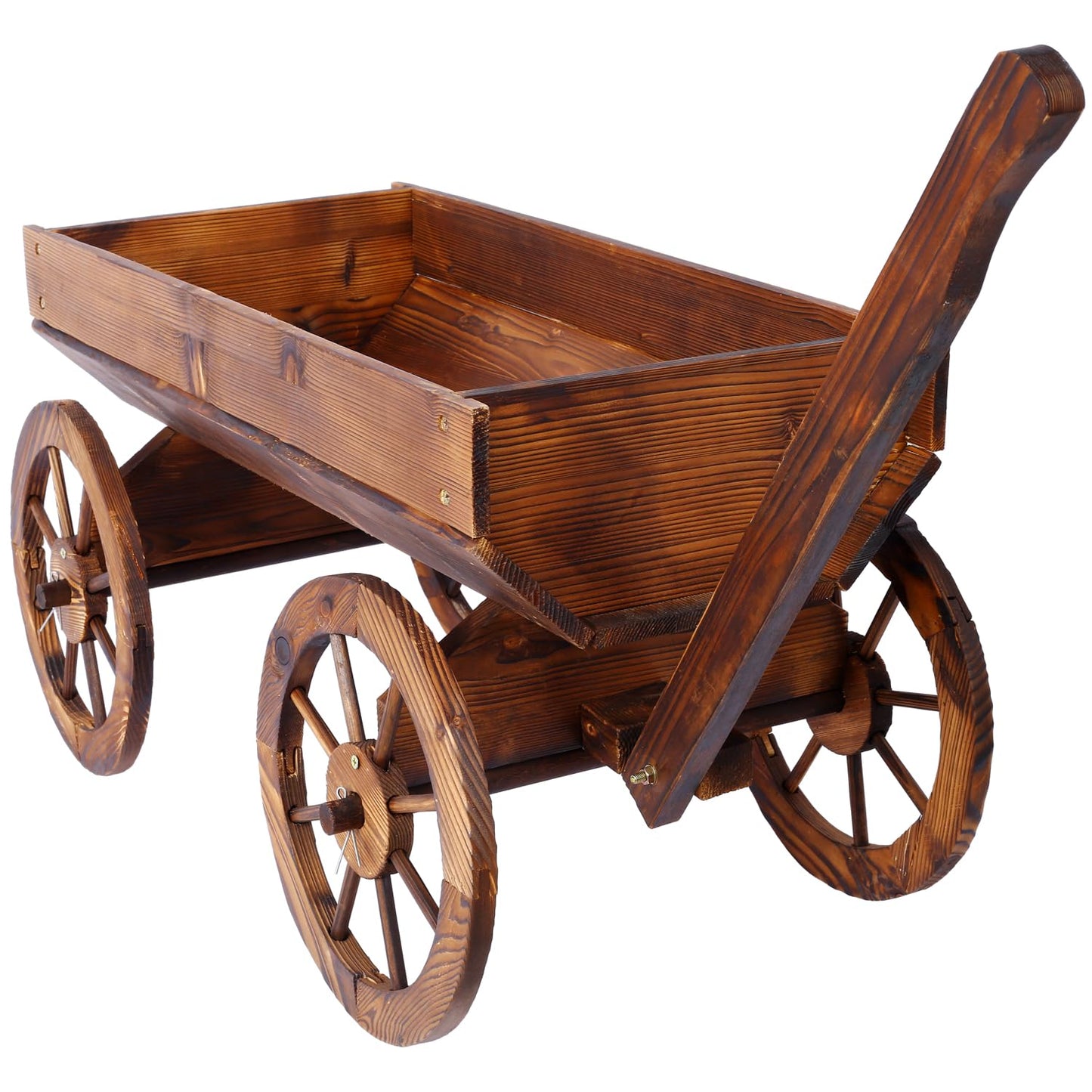 Geelife Wood Wagon Flower Planter Pot Stand with Wheels Home Garden Outdoor Decor