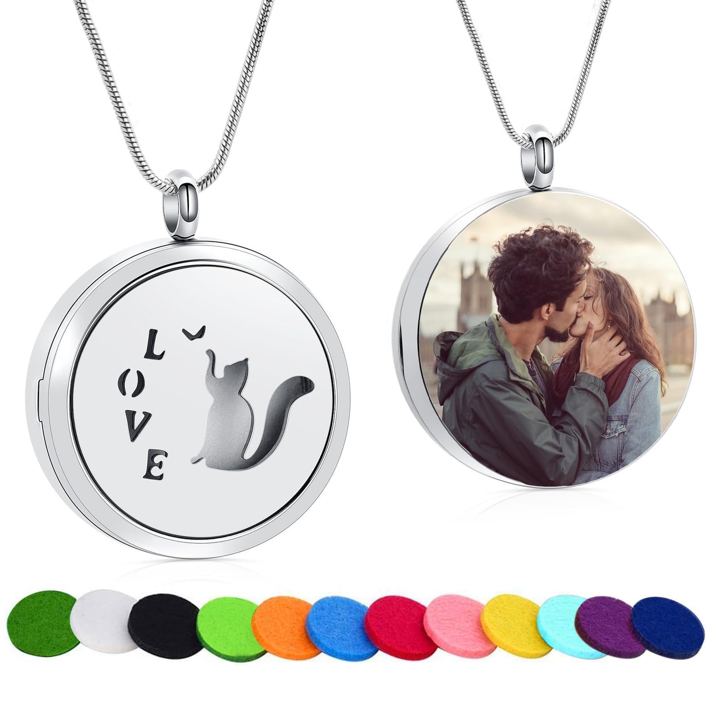 Minicremation Stainless Steel Paw Print Round Perfume Essential Oil Diffuser Pendant Necklace Women Aromatherapy Essential Oil Diffuser Locket Pendant Necklace, with Refill Pads (Customize-Image)