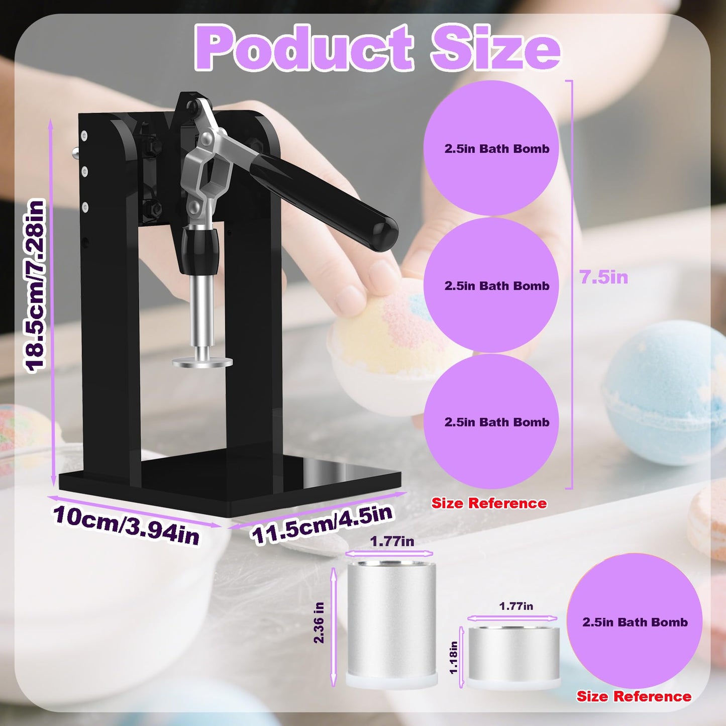 Bath Bomb Press Machine 2 Pcs 1.8 inches Bath Bomb Molds with Surprise Inside for DIY Shower Steamer Shampoo Bar Gifts