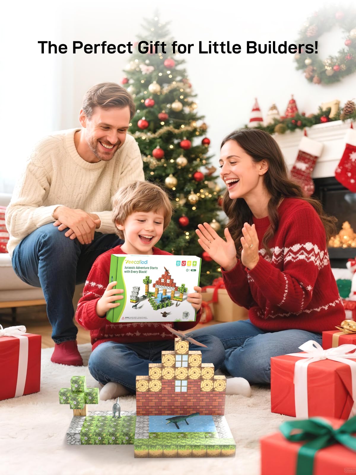 Veecafiodi Magnetic Blocks 108PCS, Dinosaur Magnetic Building Blocks with 6 Dinosaur Figures, Magnetic Blocks for Kids Ages 3-5, 4-8, STEM Construction Toy