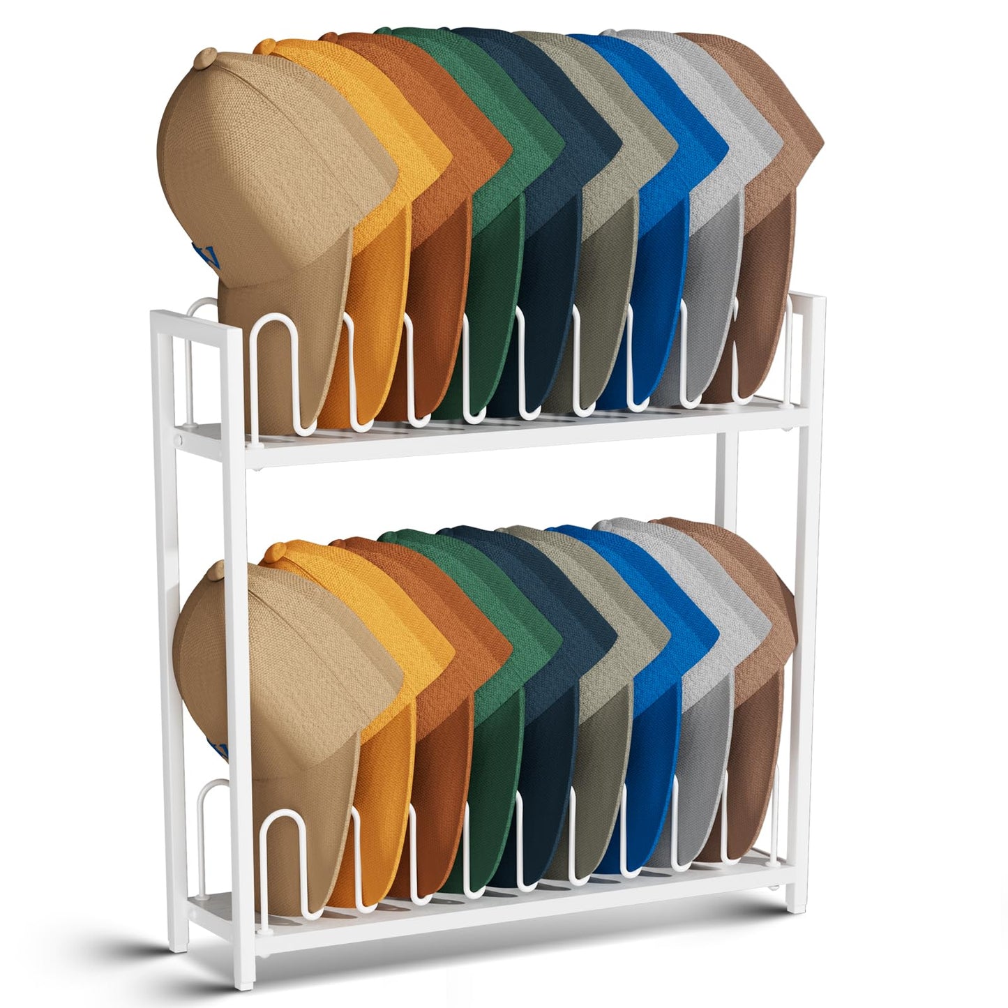 Cinati 2-Tier Hat Organizer for Baseball Caps, 18 Capacity Freestanding Baseball Cap Rack, Metal & Wood Hat Storage for Closet Entryway Bedroom, Black Cap Holder Stand, Gifts for Men Dad