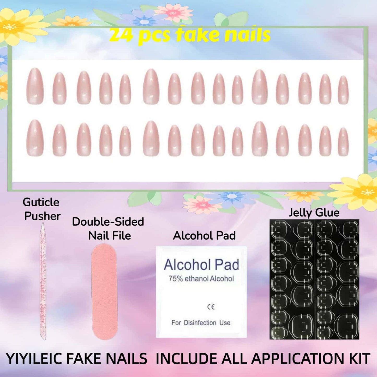 Valentine Press on nails Medium Almond Fake Nails Pink Full Cover Glossy Pure Glossy Acrylic Nails Glue on Nails Cat Eye Light Gel Nail Artificial False Nails Removable Stick on Nails for Women 24 Pcs