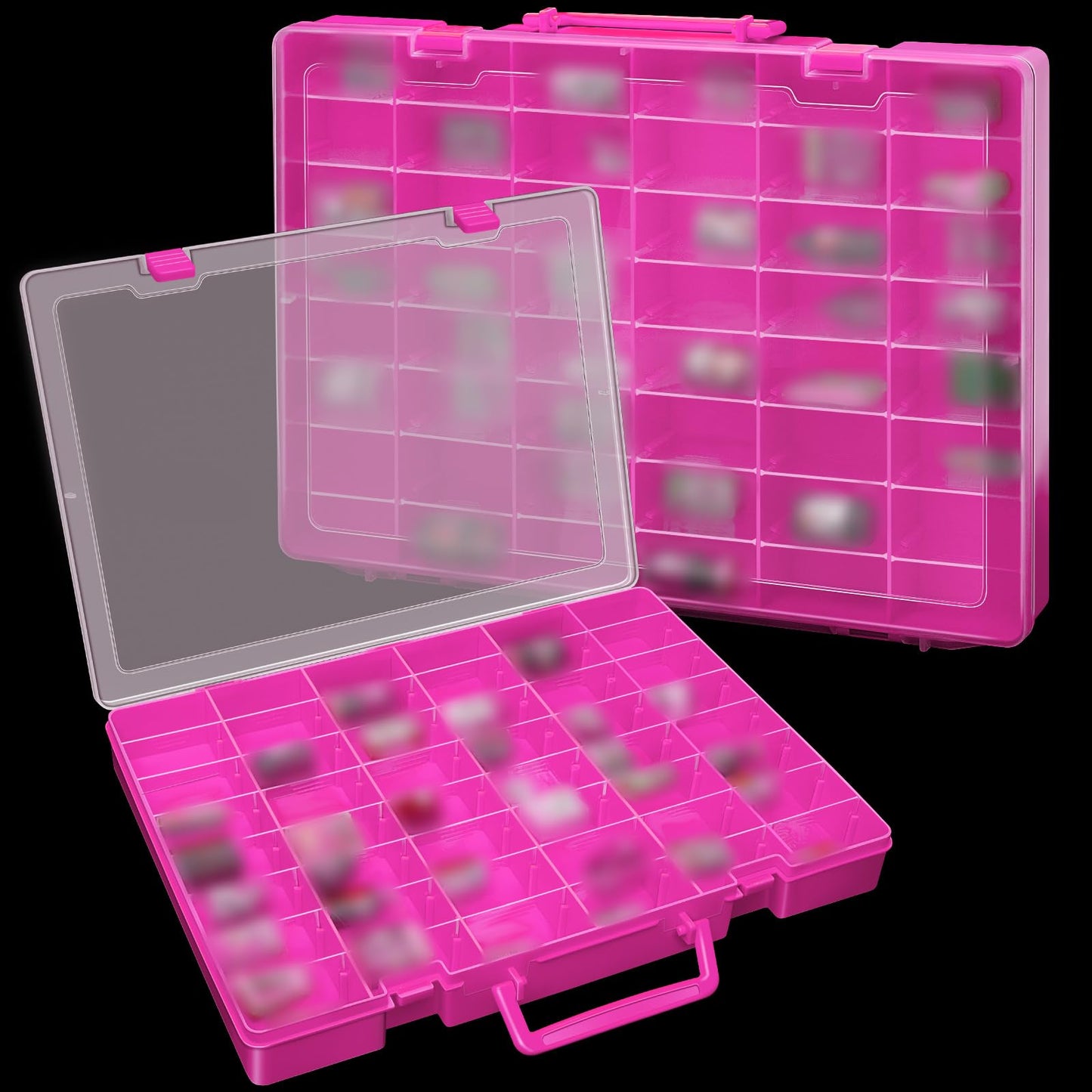 Juexica 2 Pcs Large 48 Grids Plastic Storage Bead Organizer Box, Tackle Box, Compartment Organizer Container with Adjustable Dividers for Jewelry Art Crafts Toys Screw Small Parts(Pink)