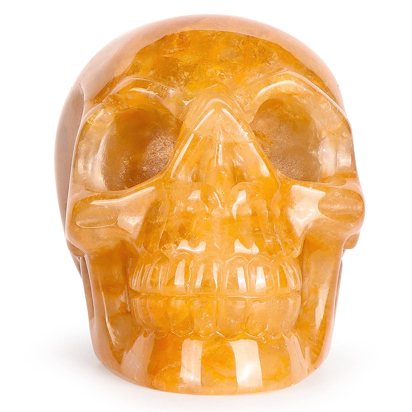 LEADGEM 3.0" Citrine Crystal Skull Figurine Healing Stones Carved Sugar Skull Head Sculpture Decor Day of The Dead Statue Ornaments Decorations