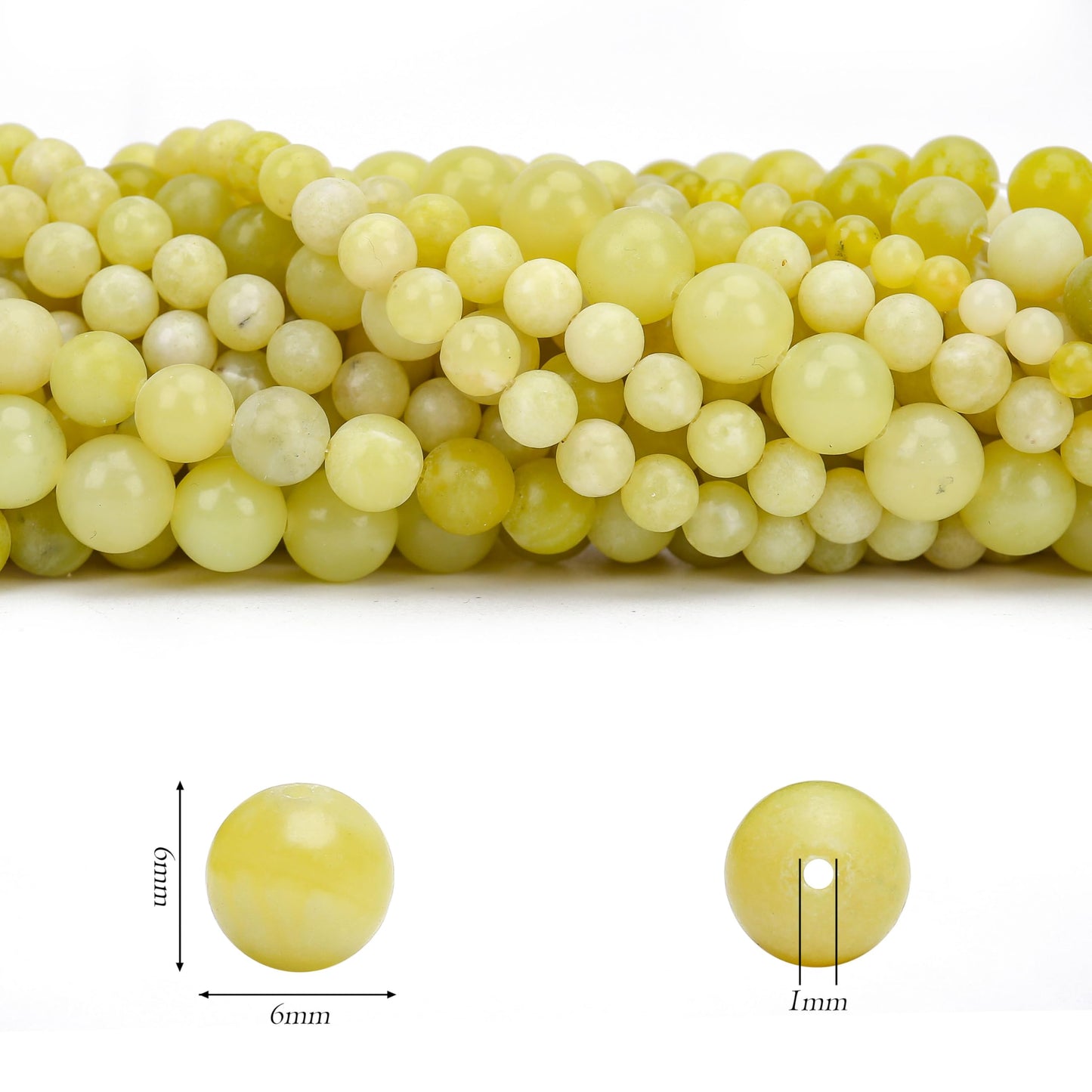 Aurehen Natural Gemstone Beads with Thread Needle Card as Complete Jewelry Making Kit, 120PCS 6mm Genuine Round Loose Energy Stone Spacer Beads, Smooth Healing Crystals for DIY Crafts (Lemon Jade)