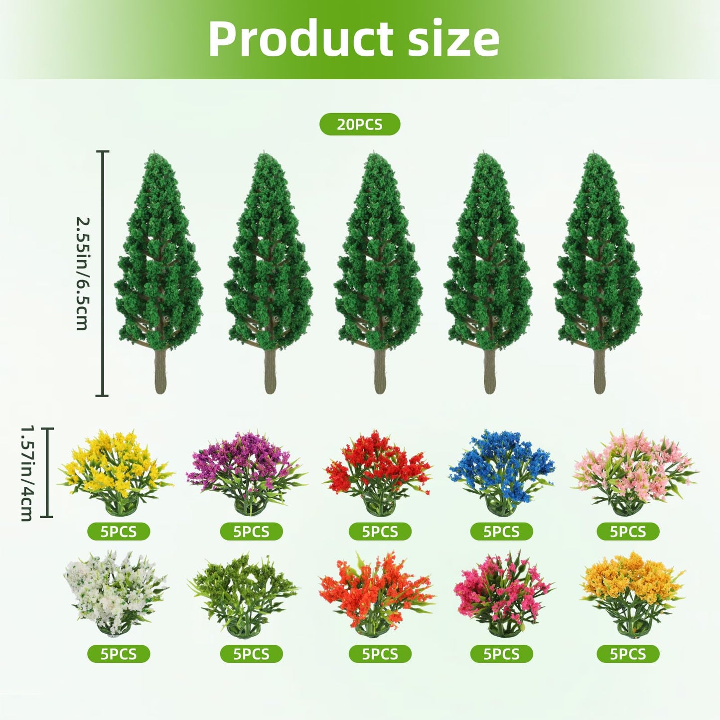 Gallipower 70pcs Model Trees 1.57-2.55" Mixed Diorama Model Tree Colourful Flower Trees Grass Architecture Mini Trees for Crafts Building Model Railway Scenery Landscape Supplies (Style 03)