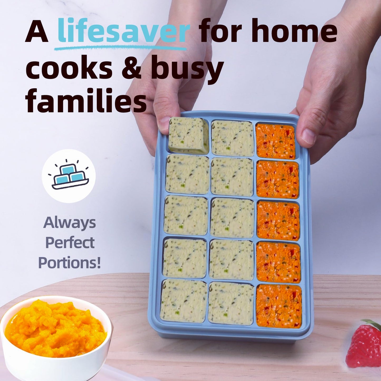 Silicone Freezer Molds Gift Set with 1 Tbsp,2 Tbsp, 1/2, and 1 Cup Silicone Freezer Trays With Lids - Meal Prep and Kitchen Essentials Bundle (Blue 4 Pack)