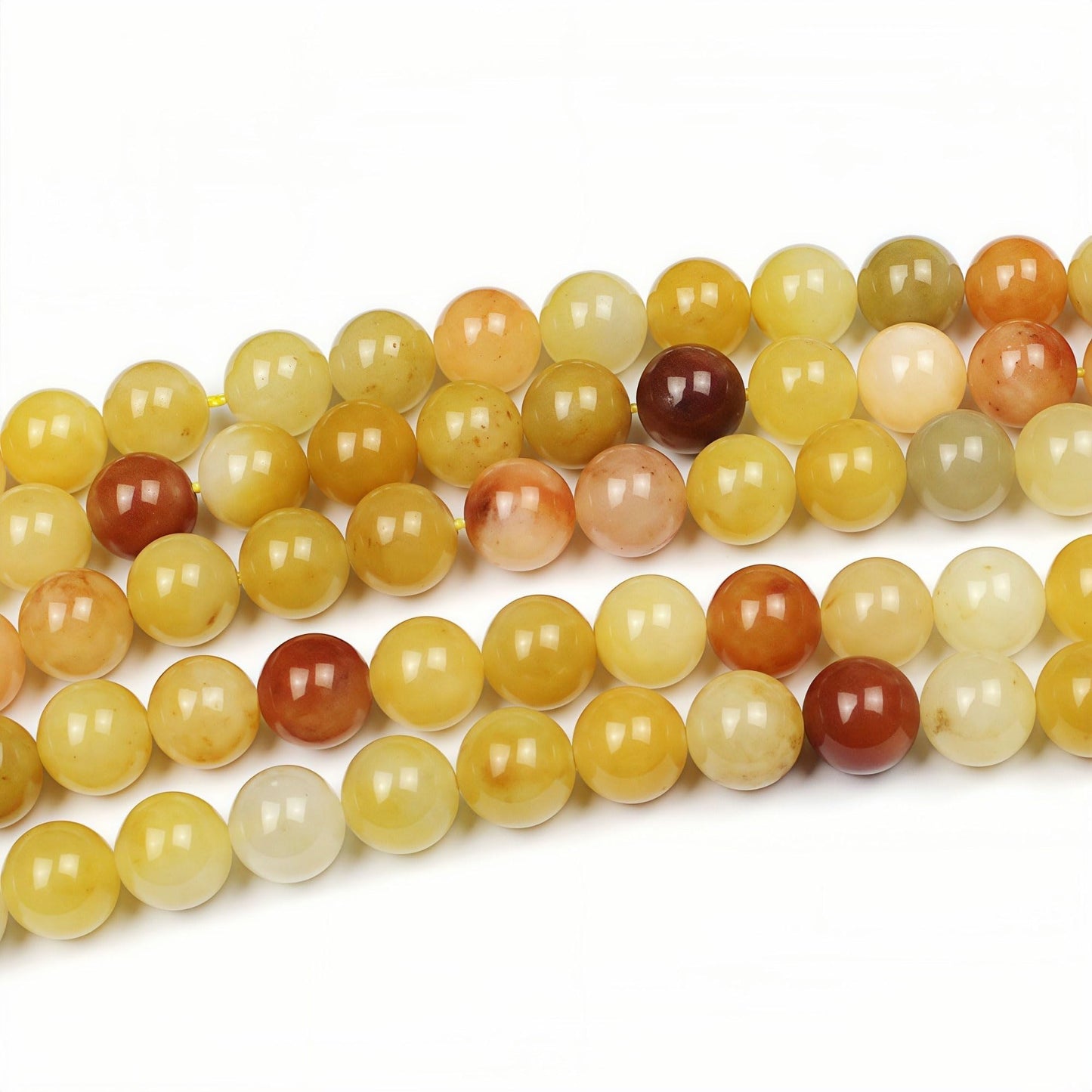 MJDCB Natural Stone Beads 8mm 43pcs Round Mixed Color Yellow Jade Loose Gemstone Bead Charms for Jewelry Making Bracelet Necklace Earring Pendant
