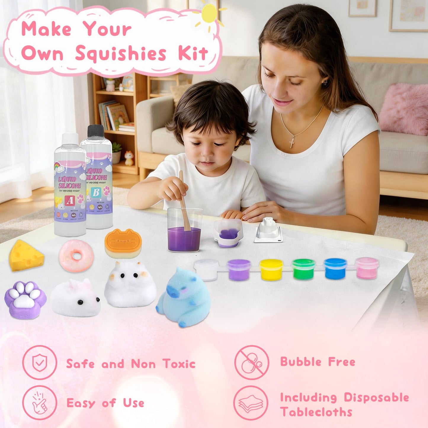 DIY Soft Craft Making Kit with 18oz 1:1 Two-Part Gel & Animal, Dessert Molds, Slow Rising Squeeze Craft Set for Stress Relief, All-in-One Craft Materials for Beginners, Creative Gift for Graduation