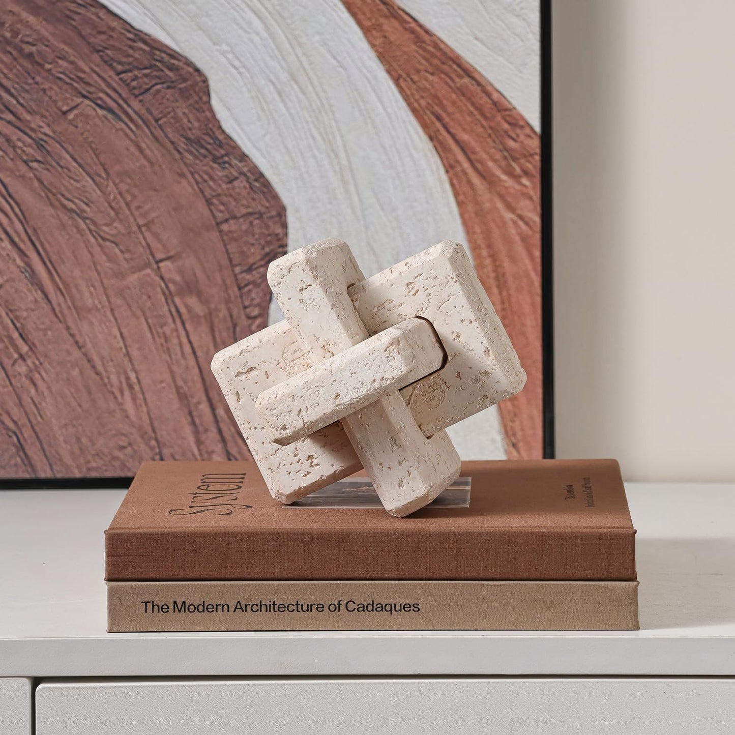 Dneuoir 3-Link Knot Resin Travertine Decor, Coffee Table Decor, Book Shelf Entry Table Decoration, Boho Decorative Objects, Aesthetic Accents for Modern Rustic Office Living Room Home Décor