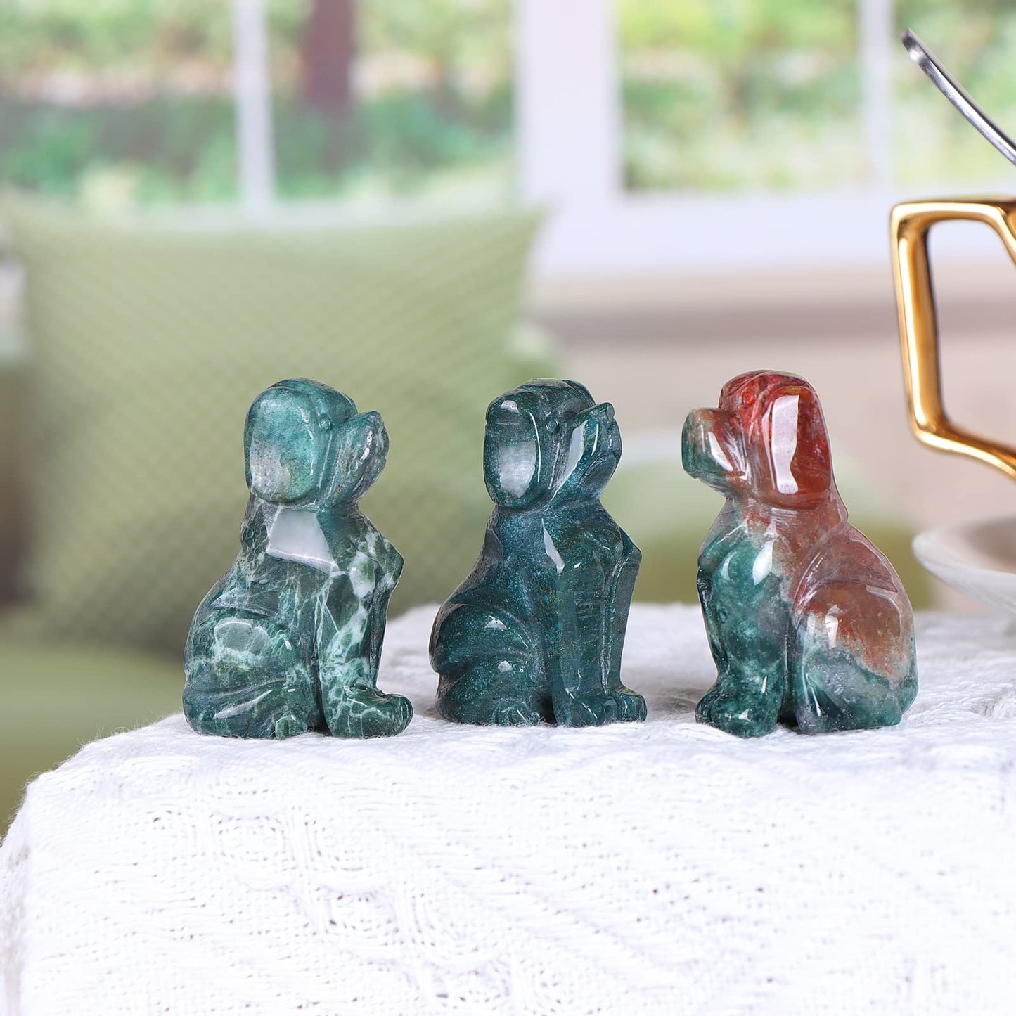 Artistone 2" Ocean Jasper Dog Crystal Animals Figurine Carved Gemstone Puppy Dog Statue Sculpture Craft Home Decorations