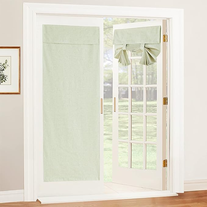 RYB HOME 100% Blackout Door Window Curtains, Effortless Self-Ahensive Blinds Privacy Linen Textural Front Door Glass Window Curtain, W26 x L69, Light Sage, 1 Panel