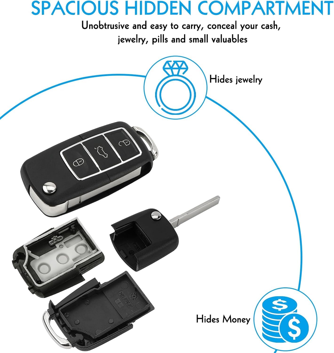 4 Pack Remote Fake Car Key Secret Safe, Portable Secret Hidden Container, Diversion Safe Compartment Container to Hide Jewelry or Valuables