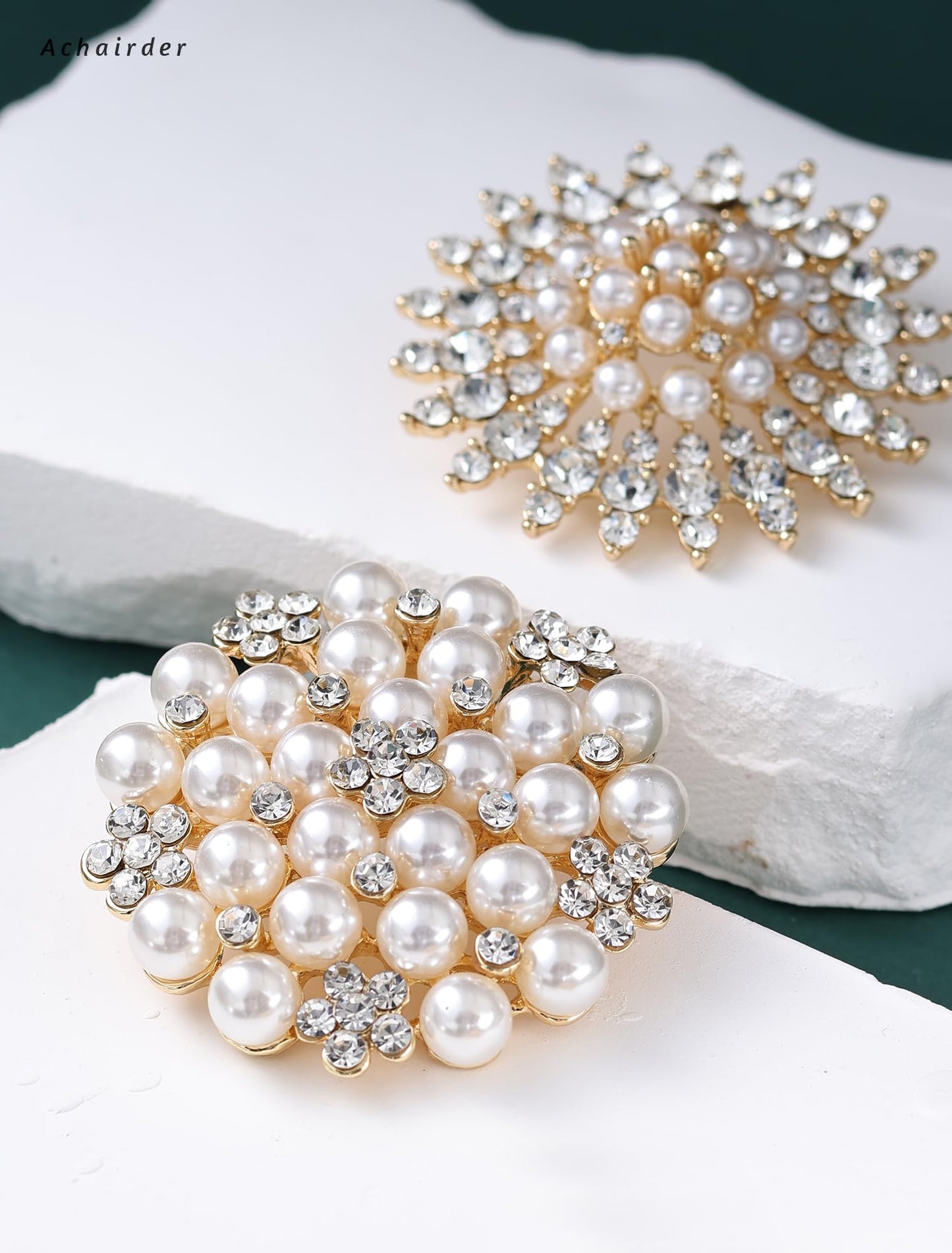 Achairder 9 Pack Gold Crystal Rhinestone Flower Brooch Pin Set for DIY Wedding Party Bouquets Embellishment Crafts Decor
