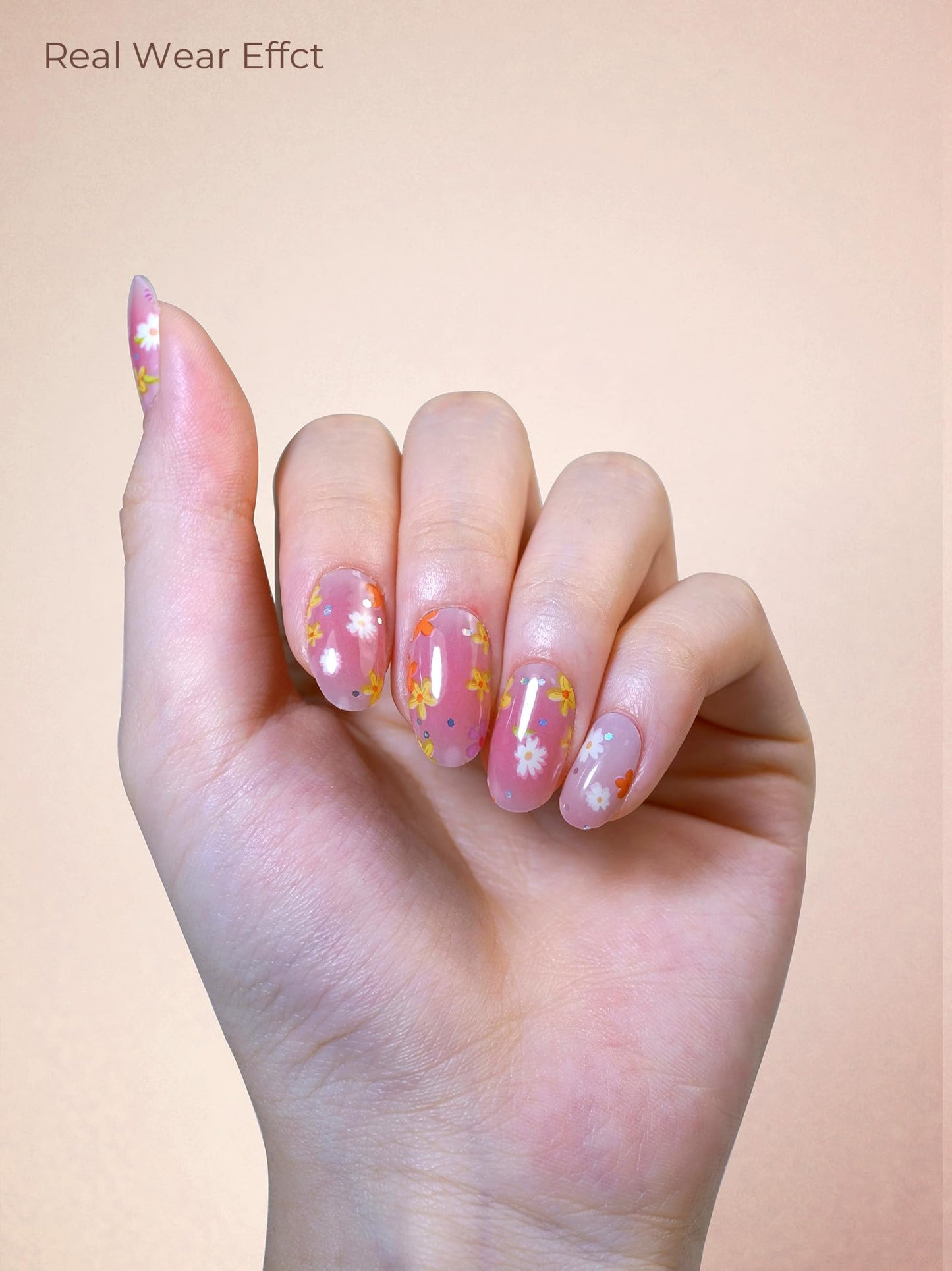 Beaolata Real Gel Nail Strips (No UV Light Needed) - 44Pcs Salon Quality Nail Stickers - Long Lasting Polish Wraps for Women, Easy Apply & Remove (Strawberry Pink)