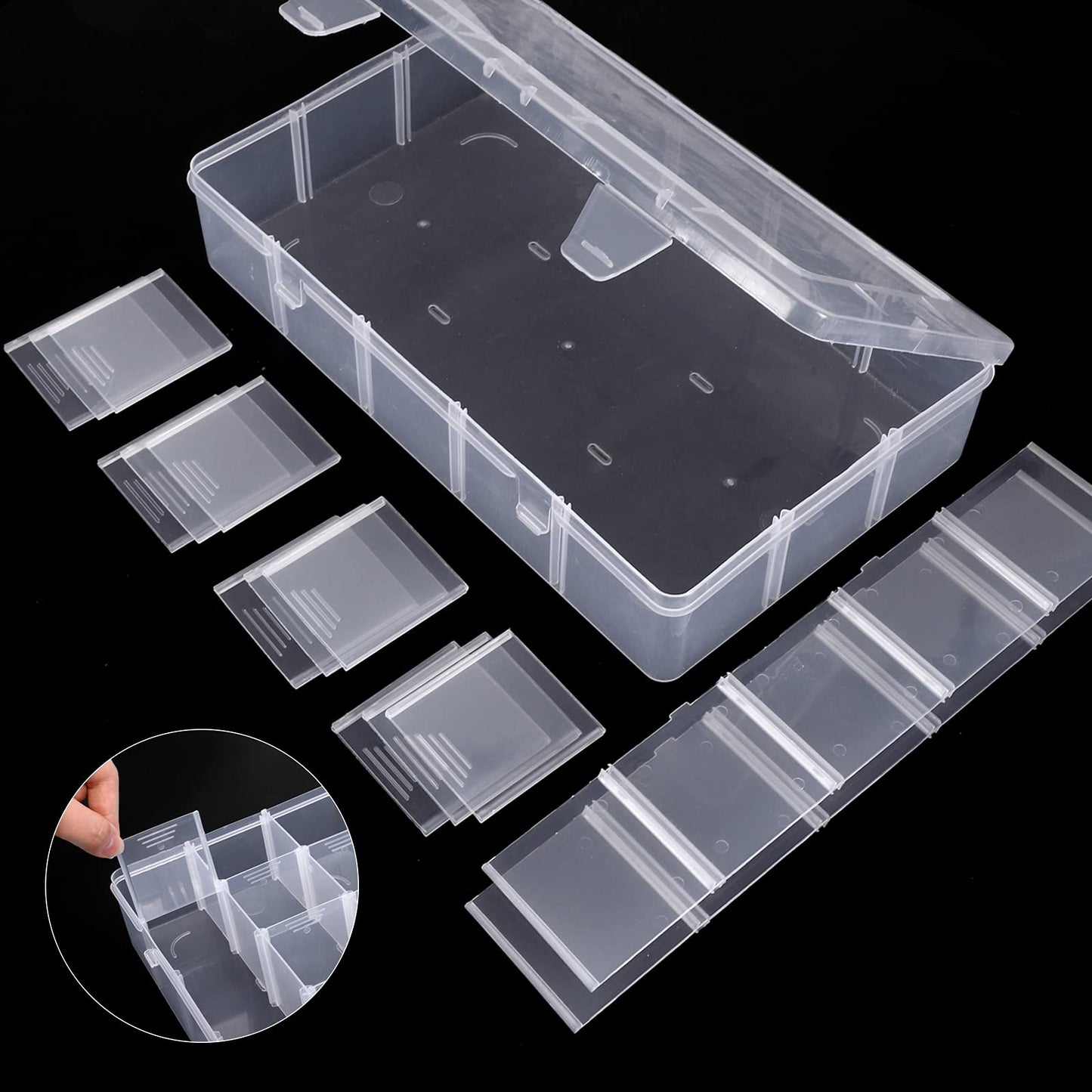 SGHUO 3 Pack 15 Grids Large Plastic Storage Organizer Box,15 Compartments with Dividers for Tackle Box, Beads, Washi Tape, Ribbon, Crafts, Art Supply 10.9X6.5X2.2inch