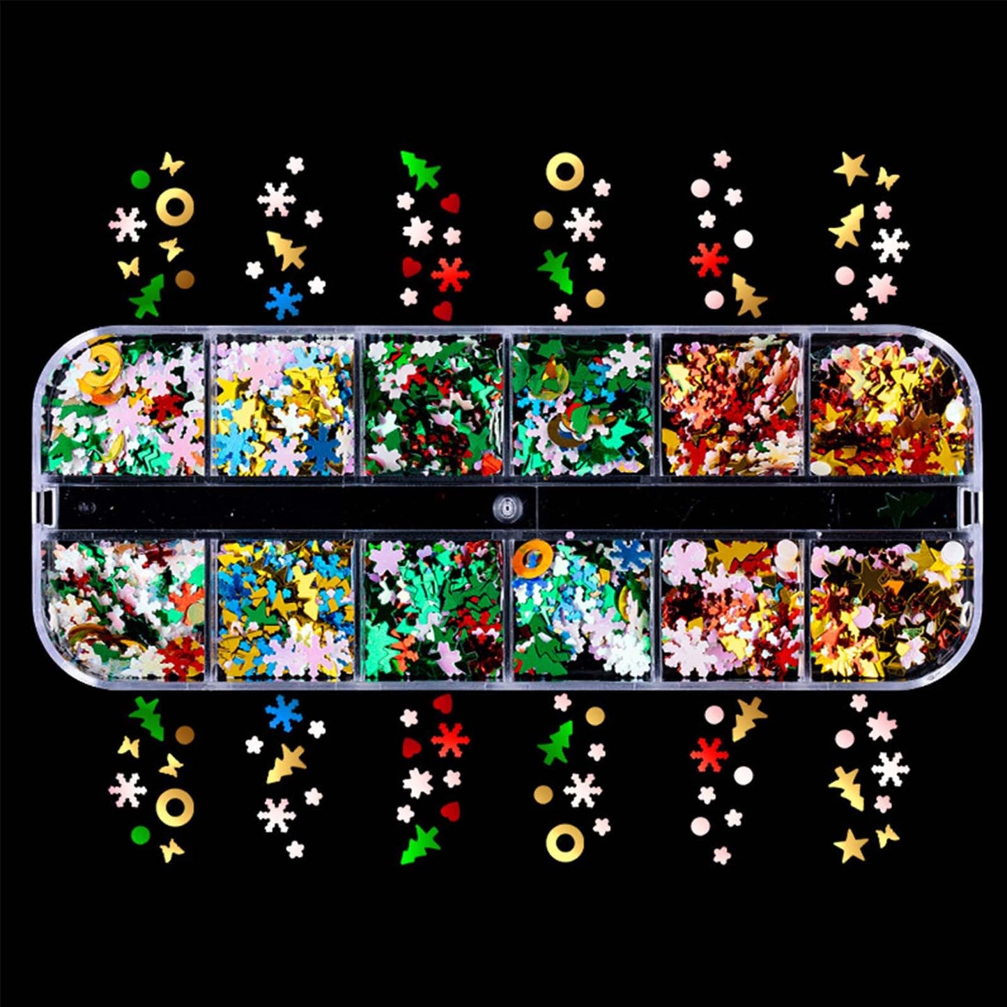 2 Box Christmas Nail Art Glitters Snowflake Nail Sequins Xmas Nail Glitter 3D Mixed Snowflake Tree Star Circle Nail Sparkly Flakes Design for Women DIY Acrylic Manicure Holiday Nail Art Decoration
