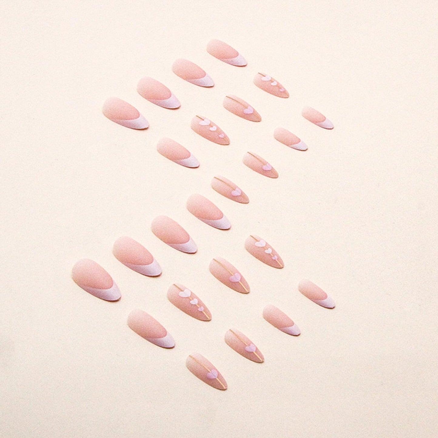 TOGZOM French Tip Heart Almond Press On Nails, 24 Pieces, Pink Heart Design, Glue On Nails, Medium Coverage, Matte Finish ABS Plastic, DIY Salon-Quality Manicure