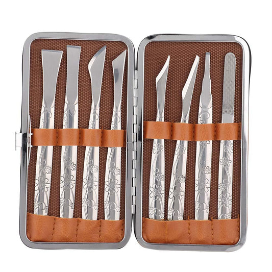 WQAPVHBG 8Pcs Ingrown Toenail Removal Kit, Stainless Steel Pedicure Kit, Pedicure Knife Dead Skin Removal, Ingrown Toenail Treatment Tool Set with A PU Leather Box