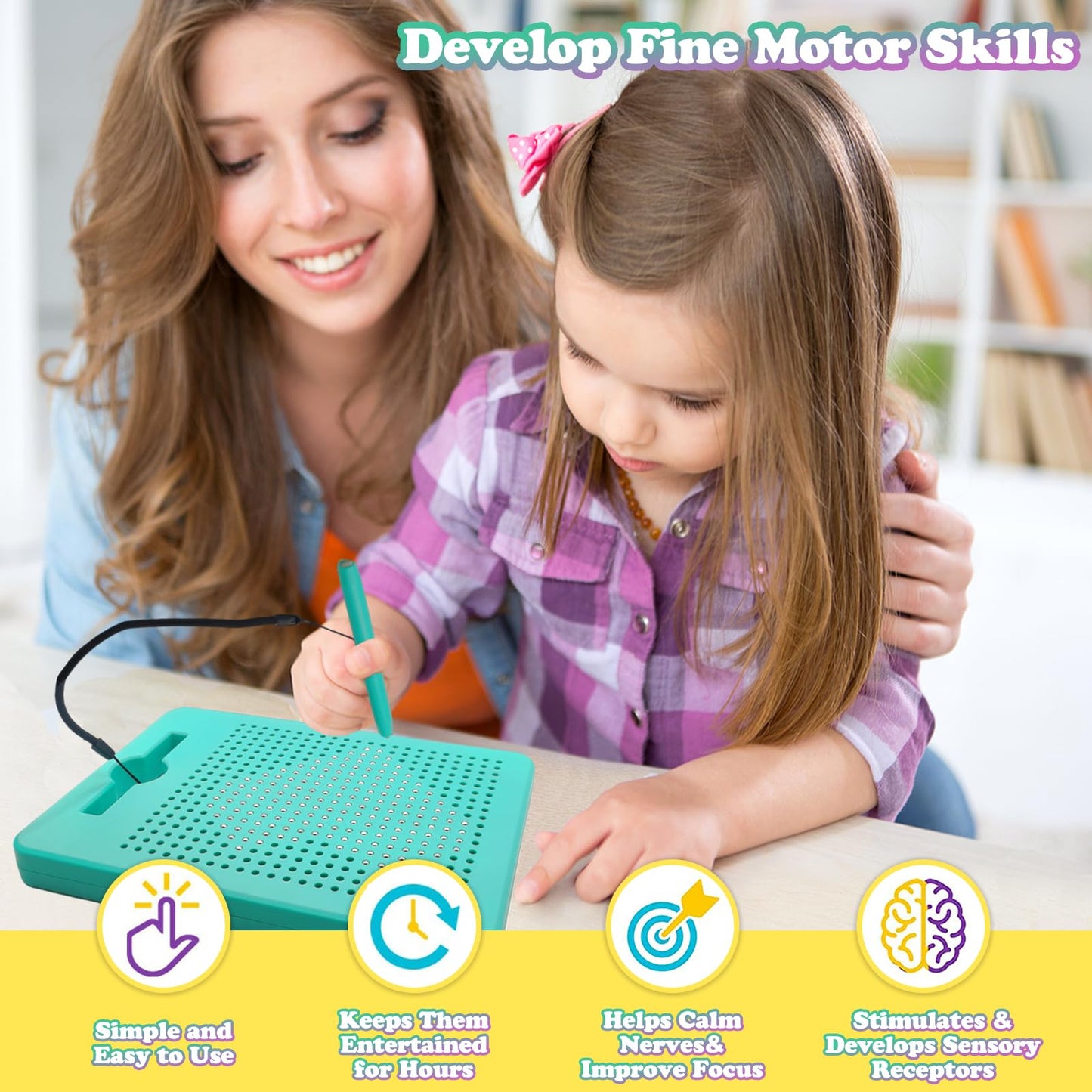 Svance 2-in-1 Double-Sided Magnetic Drawing Board for Kids & Toddlers Magnet Doodle Board with Beads, Magnetic Dot Art Toys, Road Trip Car Activities for Kids