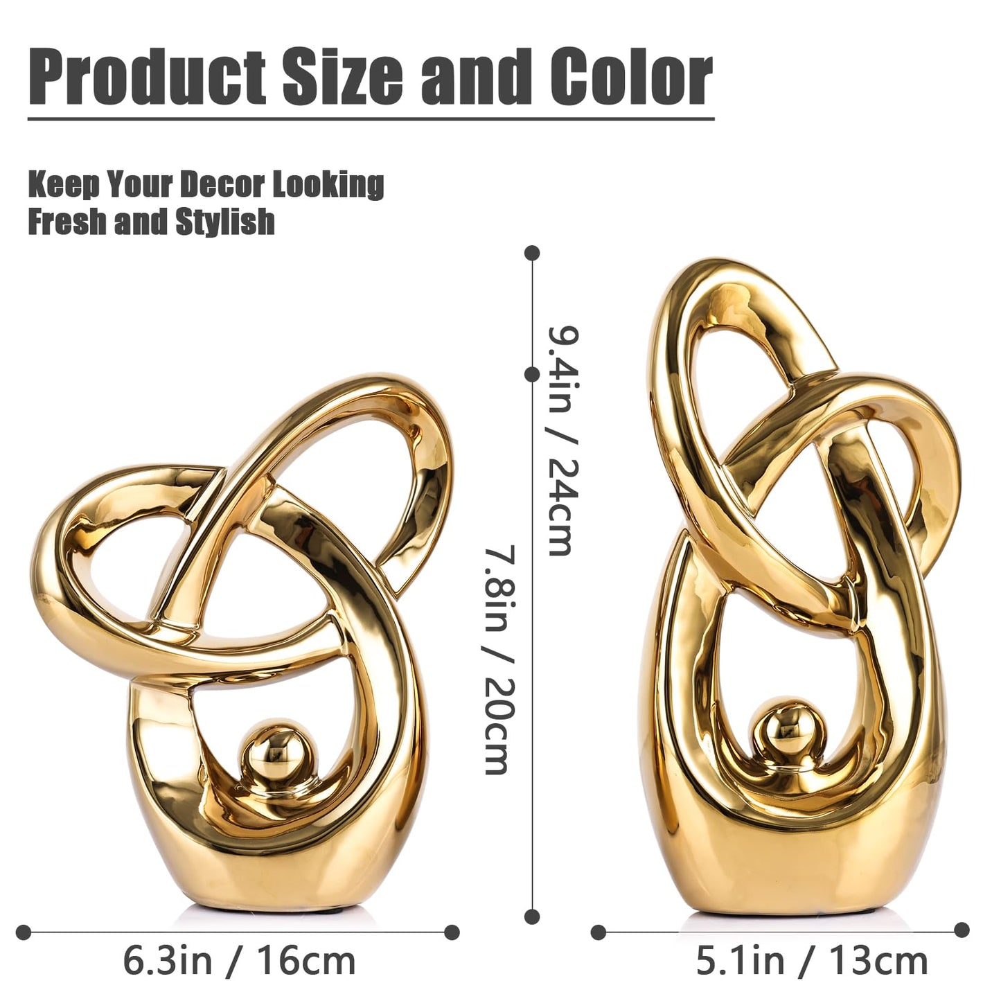 GAOSHENG Gold Modern Abstract Art Home Decor Accent,Statues Coffee Table Decor for Living Room,Table Centerpieces for Dining Room,Ceramic Sculptures and Gold Knick Knacks for TV Stand Decor