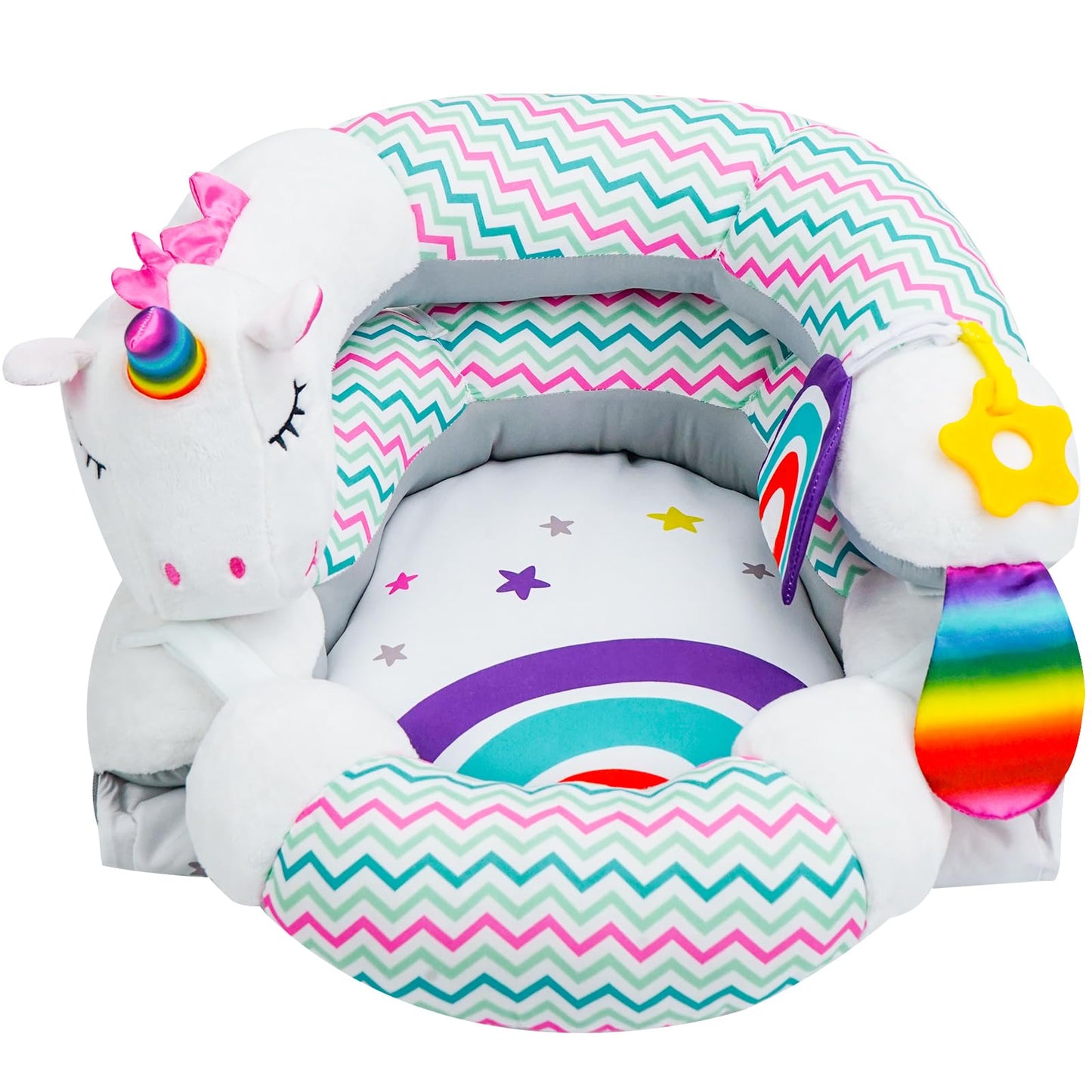 Lovvie & Joy 2-in-1 Tummy Time Mat & Seated Support Pillow,Baby Tummy Time Pillow Support for Newborns and Older Babies,with Detachable Support Pillow and Toys
