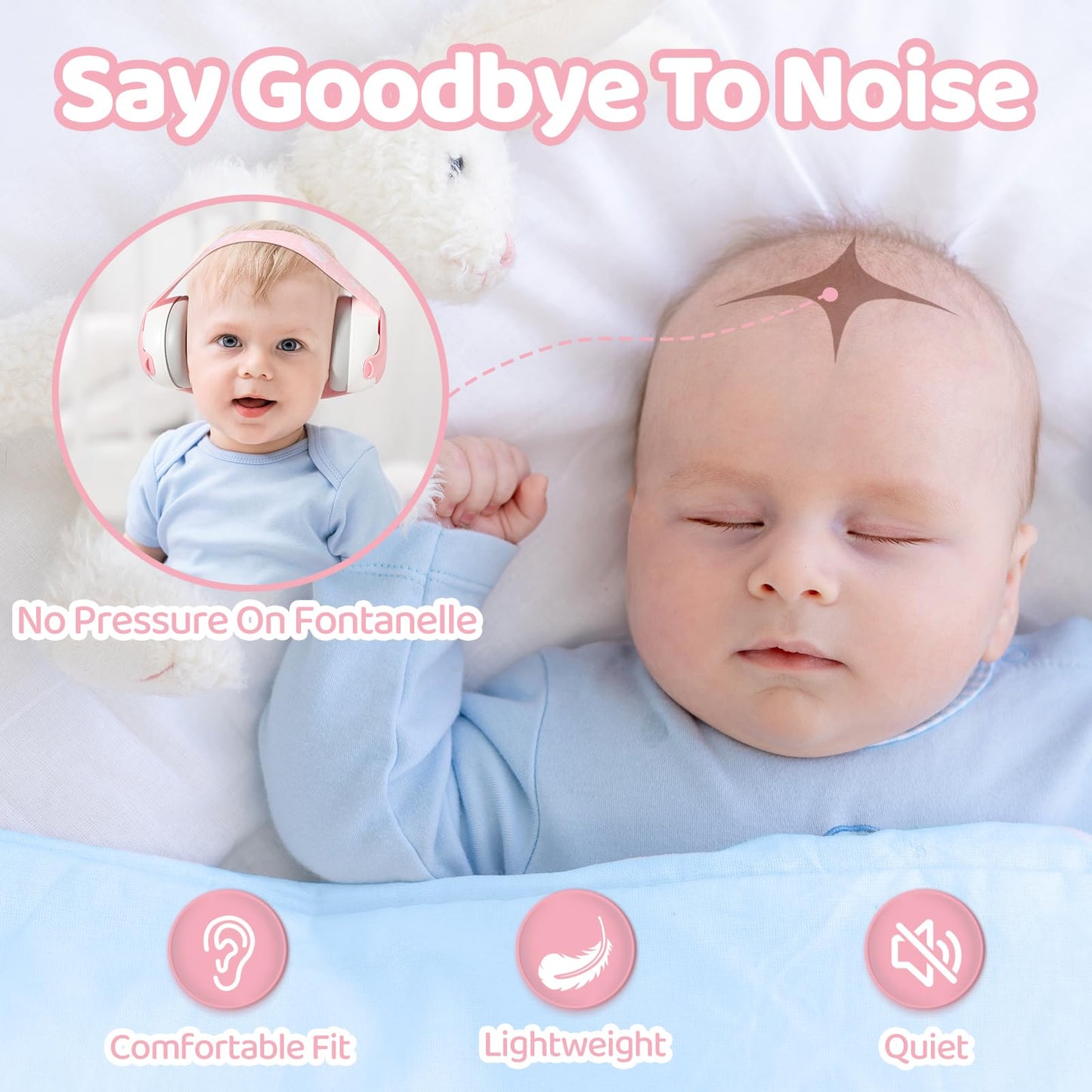 Baby Headphones Noise Cancelling,Bear Baby Earmuffs for Infant Hearing Protection Ages 0-36 Month,25dB NRR Infant Ear Protection,Ideal Travel Essentials for Airplane/Sleep/Plane/Noisy Event-Pink