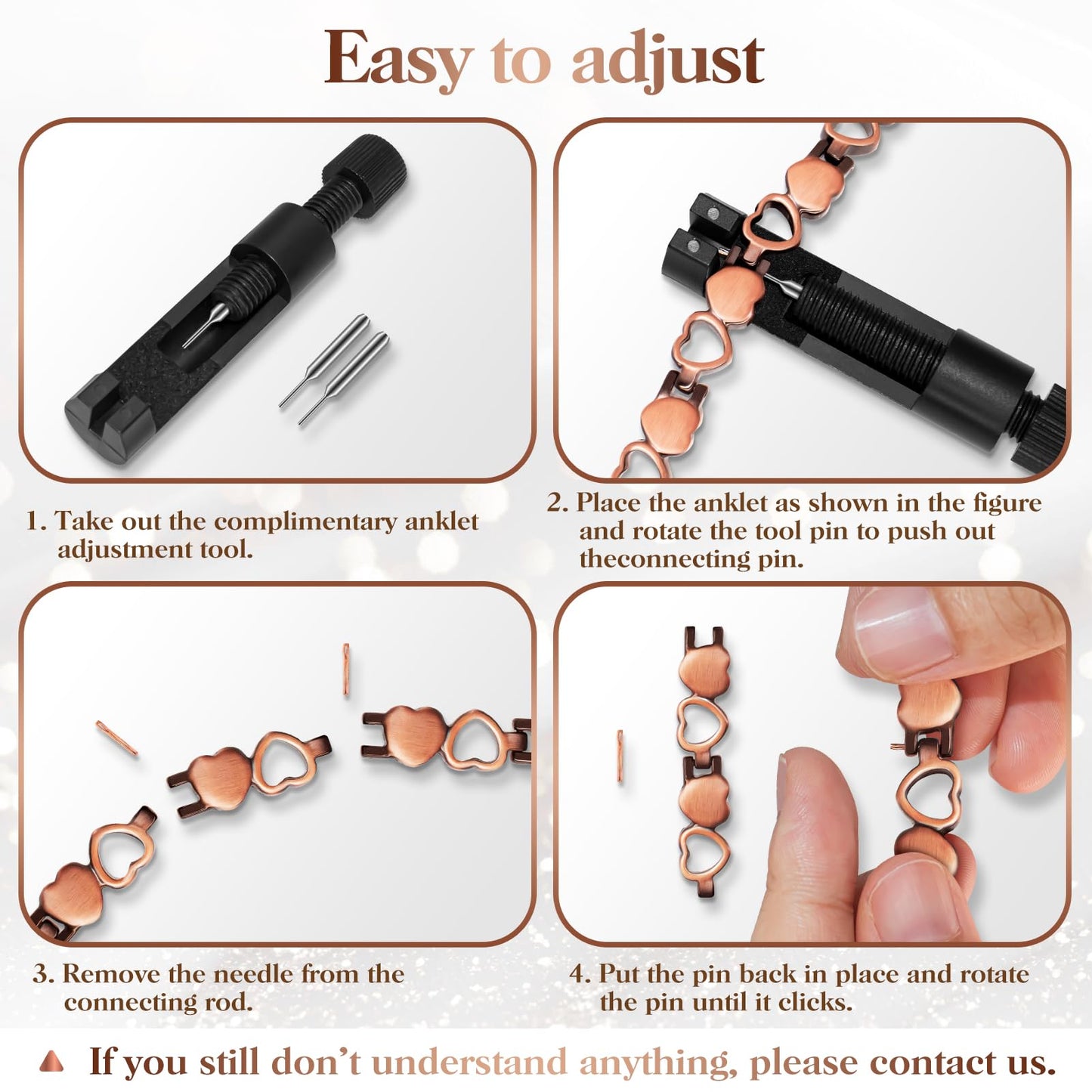 Copper Anklet for Women Magnetic Ankle & Lymphatic Drainage Ring with 3500 Gauss Magnets 100% Solid Pure Copper Jewelry Gift with Adjustment Tool(Heart Degisn)