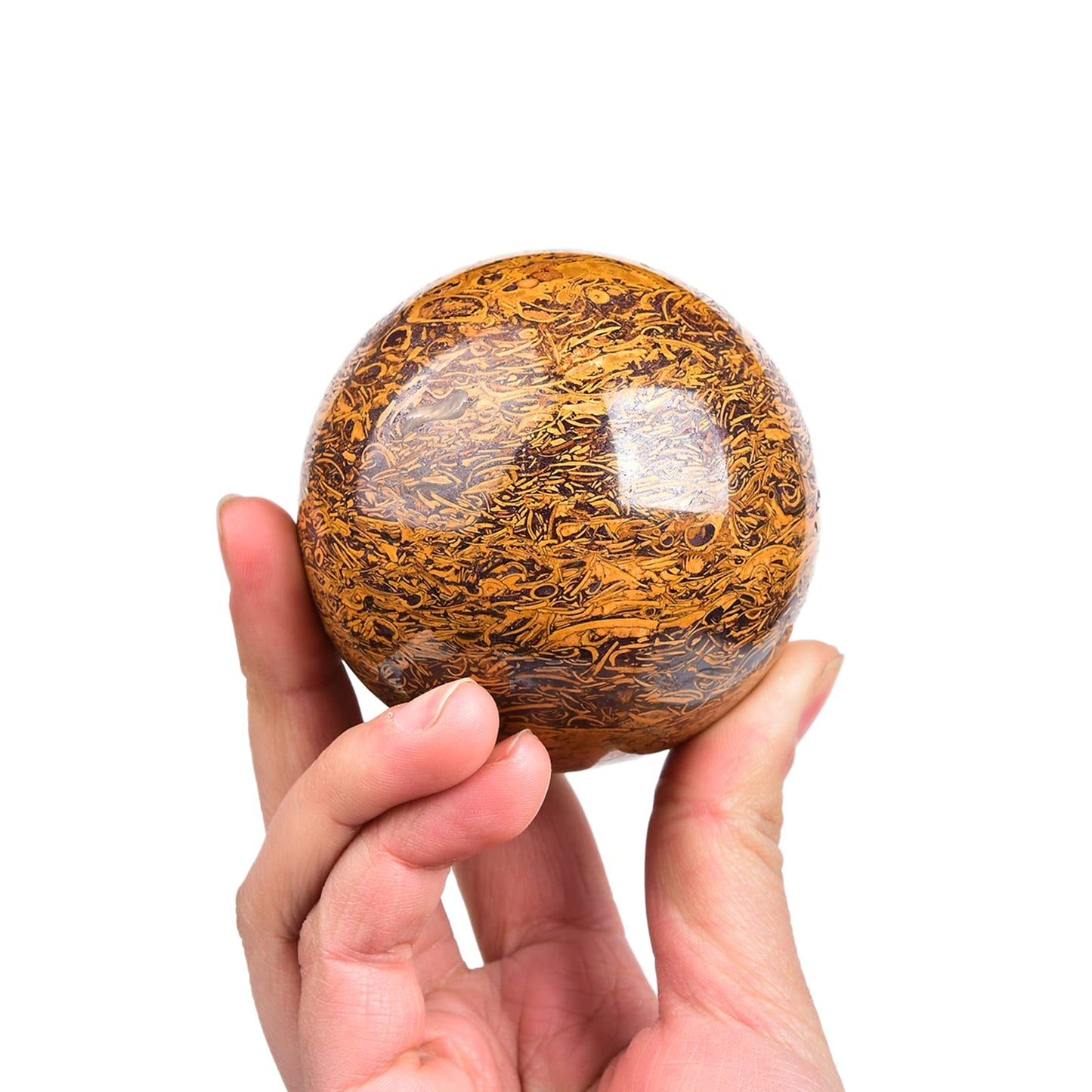 JIC Gem Reiki Healing Crystals Sphere Ball Natural Golden Silk Jade Gemstone with Decorative Stand Home Decoration (50-60mm)