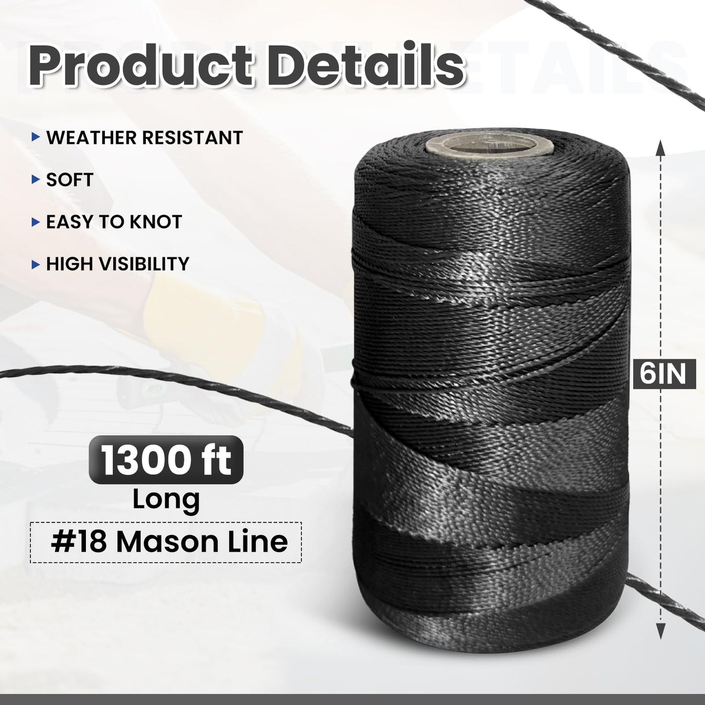 NEWSEED 5 Rolls Mason Line, 1300FT Per Roll #18 Nylon String Line, Nylon Twine for Gardening, Masonry Tools, Construction Layout, Crafting DIY Project, Fluorescent Black
