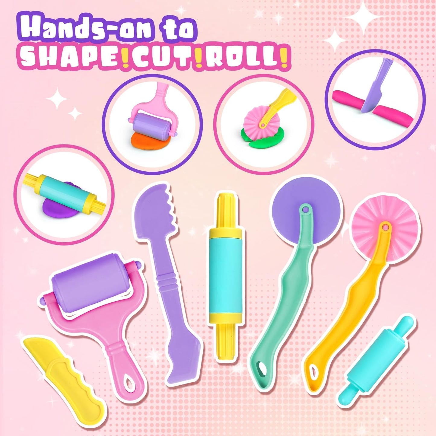 VConejo Dough Tools Set for Kids, 26pcs Dough and Clay Accessories with Stamps, Animal Cutters, Rollers, Extruder, Dinosaur Play Molds, Educational Toys for Boys Girls