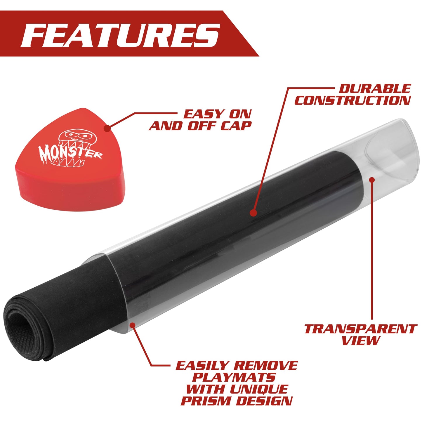 The Original Monster Prism Playmat Tube (Red) -TCG Game Mat Storage Compatible with MTG: Magic the Gathering & Other RPG Games- Easy in and Out Case Design, Holder Won't Roll Off Surfaces