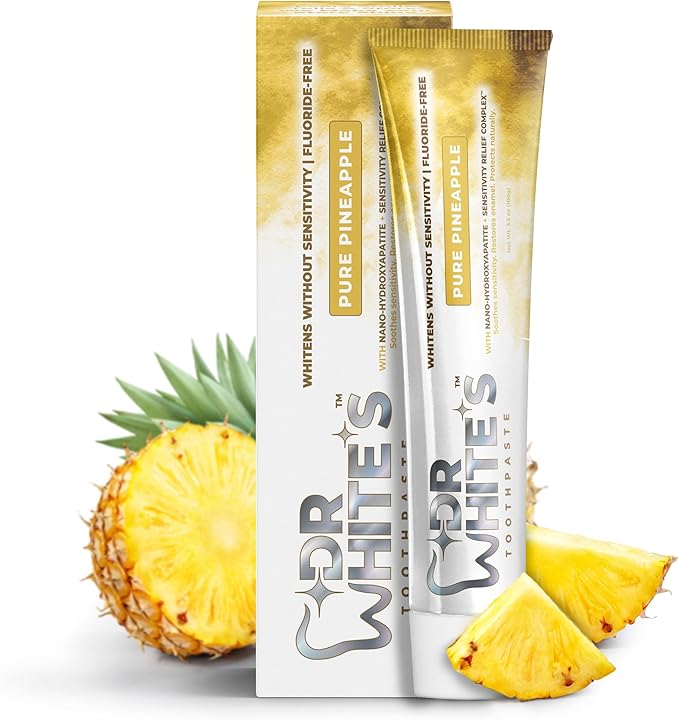 Dr. White’s Fluoride-Free nHA Toothpaste; Dentist-Formulated, Nano Hydroxyapatite + Xylitol, Sensitivity Relief Complex™, Mint-Free, Enamel Safe, Swallow-Safe (3.5 Oz, Pure Pineapple)