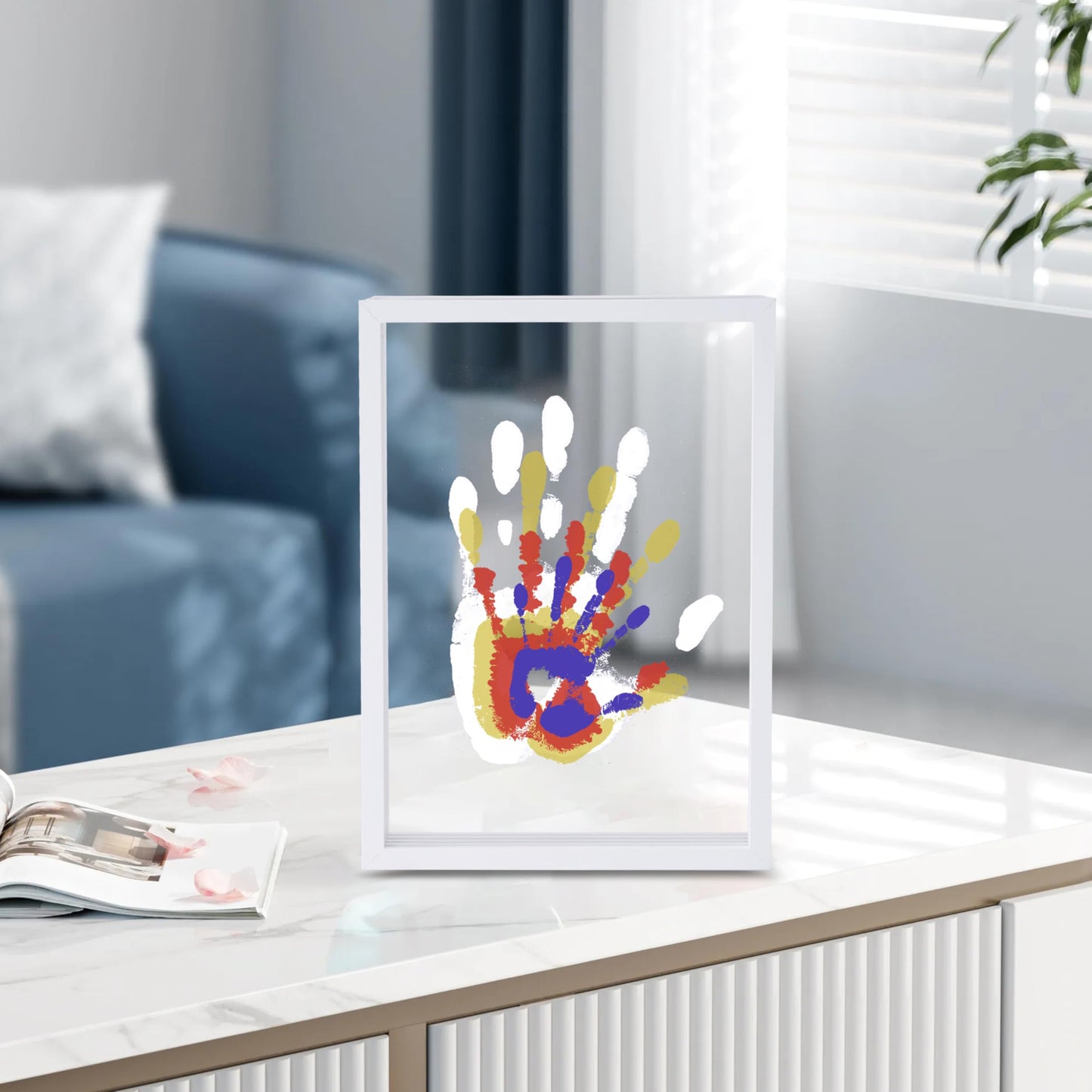CHERRY CHEERS Family Handprint Kit, DIY Craft Keepsake Wooden Frame, Endless Gift Set, Non-Toxic Paints, Transparent Sheets (White)