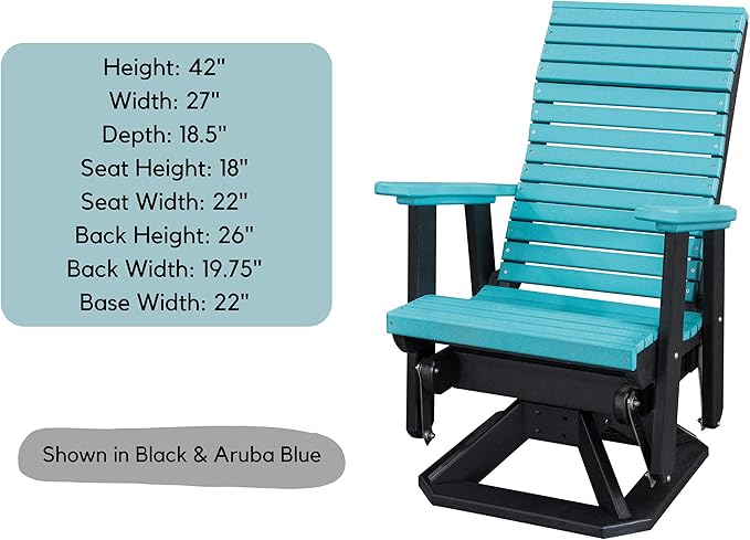 DutchCrafters Modern Horizontal Slat High Back Poly Adirondack Swivel Glider Outdoor Patio Chair (Black & Blue)