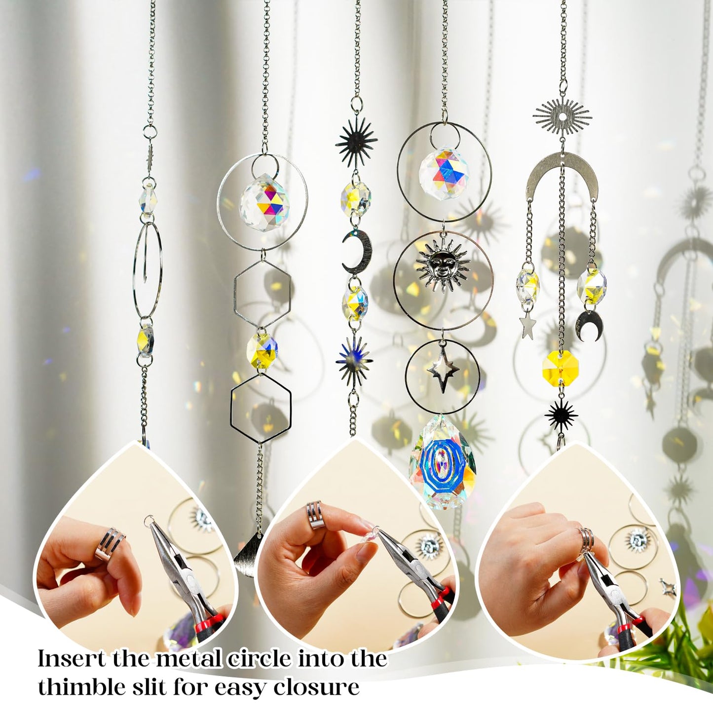 H&D HYALINE & DORA DIY Crystal Suncatcher Assembly Craft Kits for Adults 215pcs Rainbow Prisms Beads Pendant Crystal Window Sun Catchers Hanging Ornament Indoor Outdoor Decor, Silver