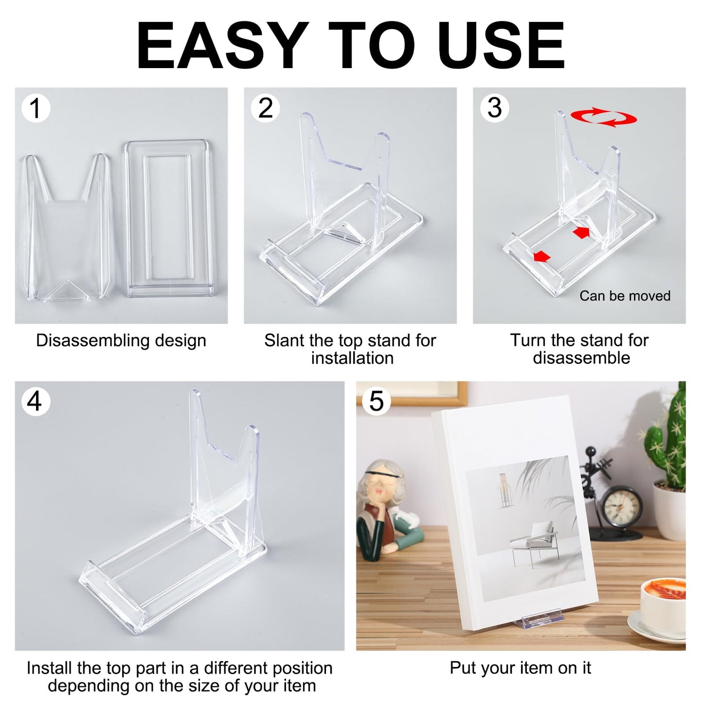 Memorywuu 12 Pack Acrylic Book Stand for Display Adjustable Clear Display Holder Easel Collector Stand for Home Office Back to School Comic Album CD Magazine Postcard Artworks (4.2 x 4.3 x 2.35 Inch)