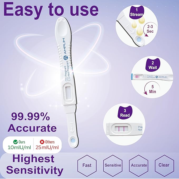 AMPLIM HCG Early Detection Pregnancy Test Bulk Stick – 6-Days Sooner, Extra Sensitive 10 MIU/mL, FSA HSA, Midstream – Mom 2-Sec Easy Home Tests, 99.99% Accurate Pregnant Test Result, ept 10-Pack