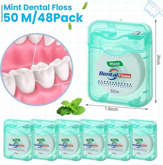 Geiserailie 72 Pack Dental Floss Bulk 50m Each Mint Travel Dental Floss Oral Care for Teeth and Gum Protection(Mint Green)