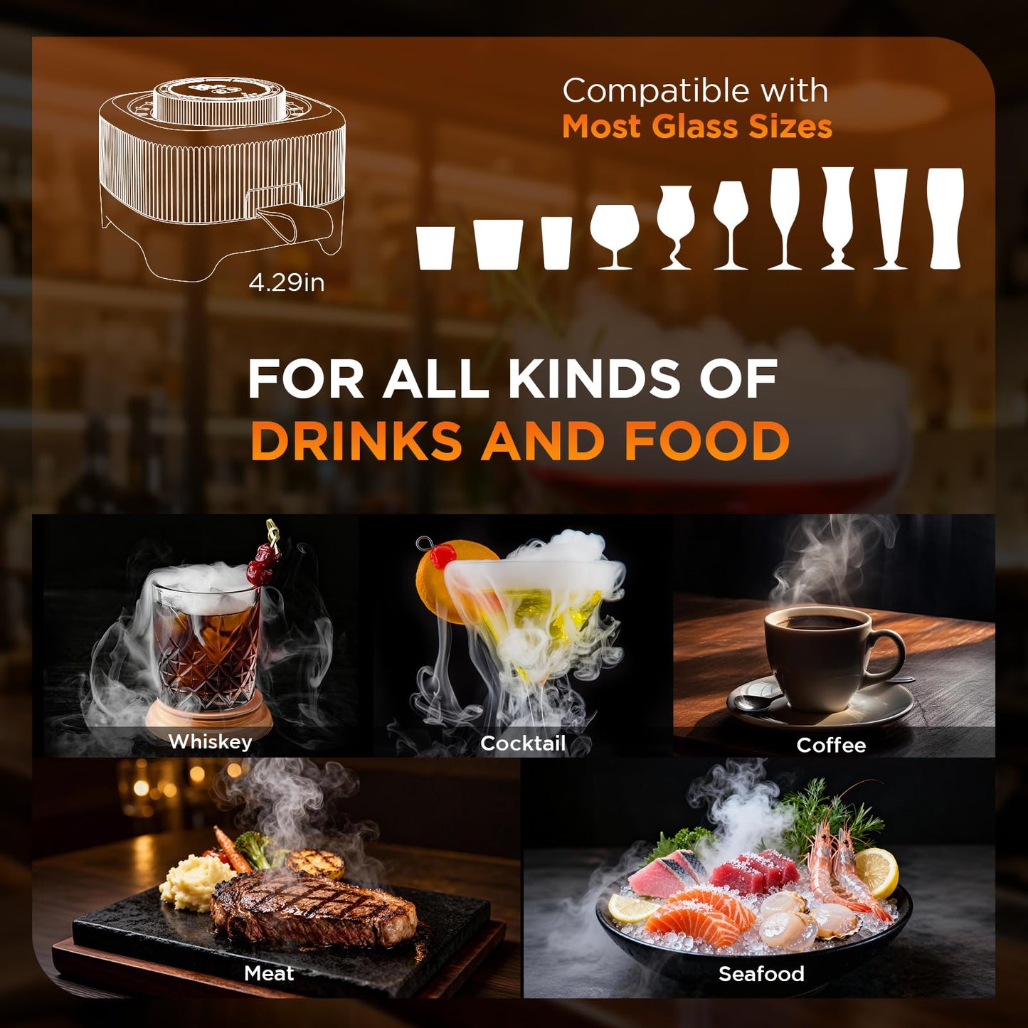 Electric Whiskey Smoker Kit with 0-60s Adjustable Timer, No Butane Needed, Cocktail Bourbon Drink Smoker Infuser Kit Smoke Whisky Set with 6 Wood Chips Flavors, Birthday Gifts for Men, Dad, Husband