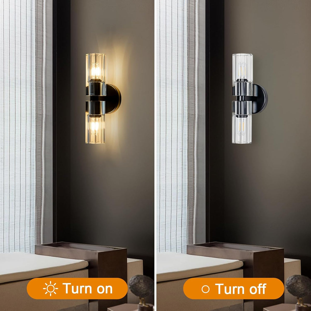 Black Crystal Wall Sconces Set of Two, Wall Sconce Set of 2, Black Sconces Wall Lighting with K9 Crystal Lampshade, Wall Lights for Bedroom Living Room Bathroom Hallway