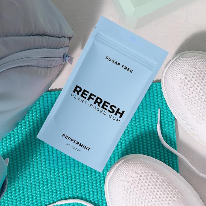 Refresh Gum Peppermint – Xylitol, Sugar Free Chewing Gum Pouches, Natural Flavor & Organic Ingredients – Aspartame Free, Plant-Based, Non-GMO – 45 Pieces Each, 3 Pack