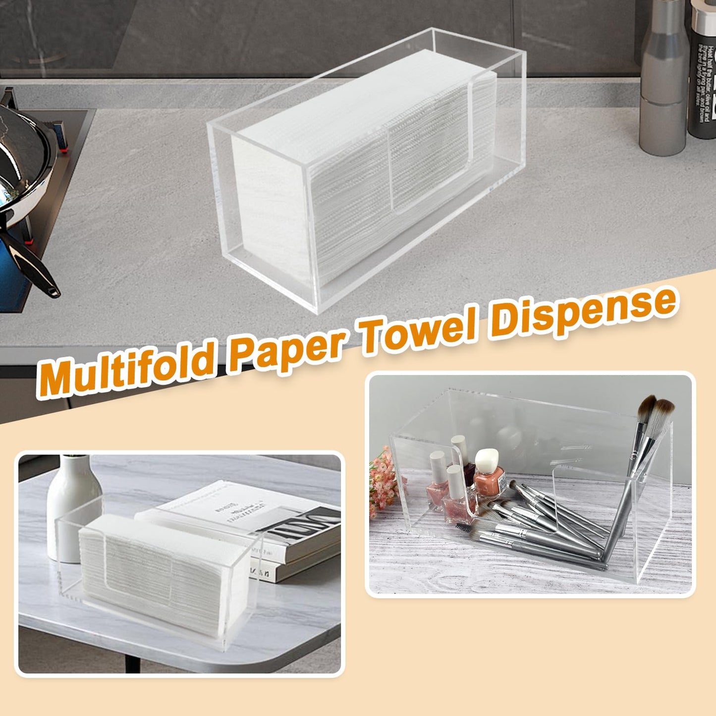 Acrylic Paper Towel Dispenser, Napkin Holder for Bathroom, Kitchen & Countertop – Paper Towel Holder Z-Fold/C-Fold/Multi-Fold Holder, Shatter-Resistant & Space-Saving (1)