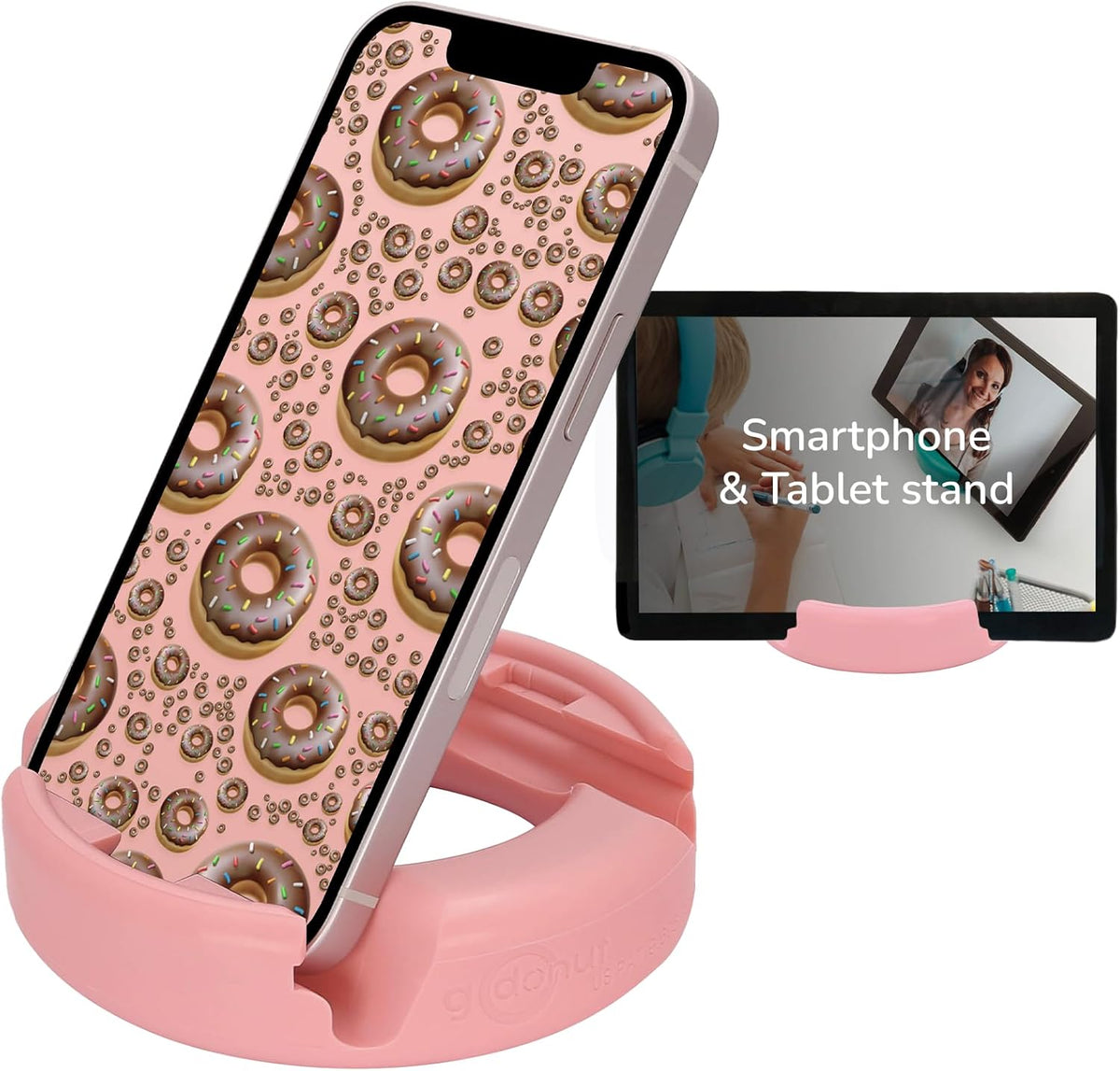 GoDonut – Phone Stand Original – Cell Phone Holder + Tablet Stand Desk Organizer – Compatible with Tablet, iPhone 16 15 14 Pro Max, Android & Most Smartphones - Pink