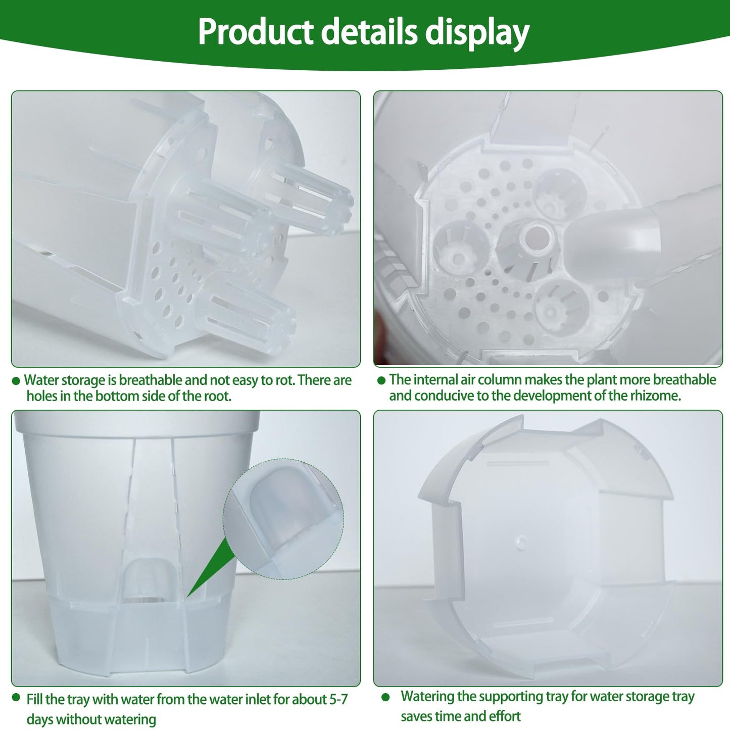 Cdd's Path 5-Pack 6 Inch Self Watering Naked Root Planter Pots with Drainage Holes & Reservoir, Plastic Planters with Air Pipes for Indoor Outdoor Plants，Clear