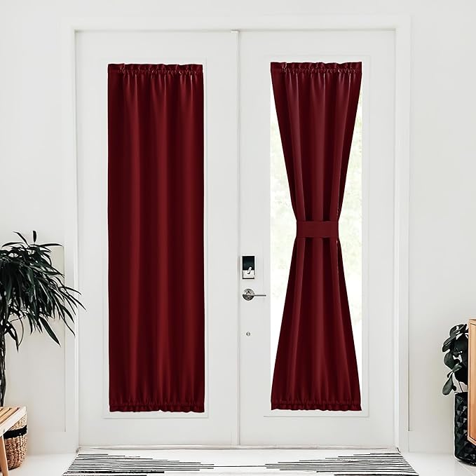 NICETOWN Door Curtains 72 inche Long - French Door Shades for Glass Thermal Insulated Window Christmas Covering for Bedroom, Curtain for Doorway Privacy, 30 inches Wide, Burgundy Red, 1 Panel