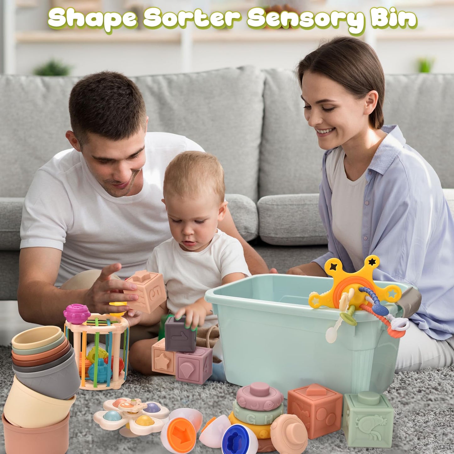 Majabike Baby Toys 6 to 12 Months 7 in 1 Montessori Teething Toys Sorting Sensory Educational Learning Gift for Toddlers Aged 1-3