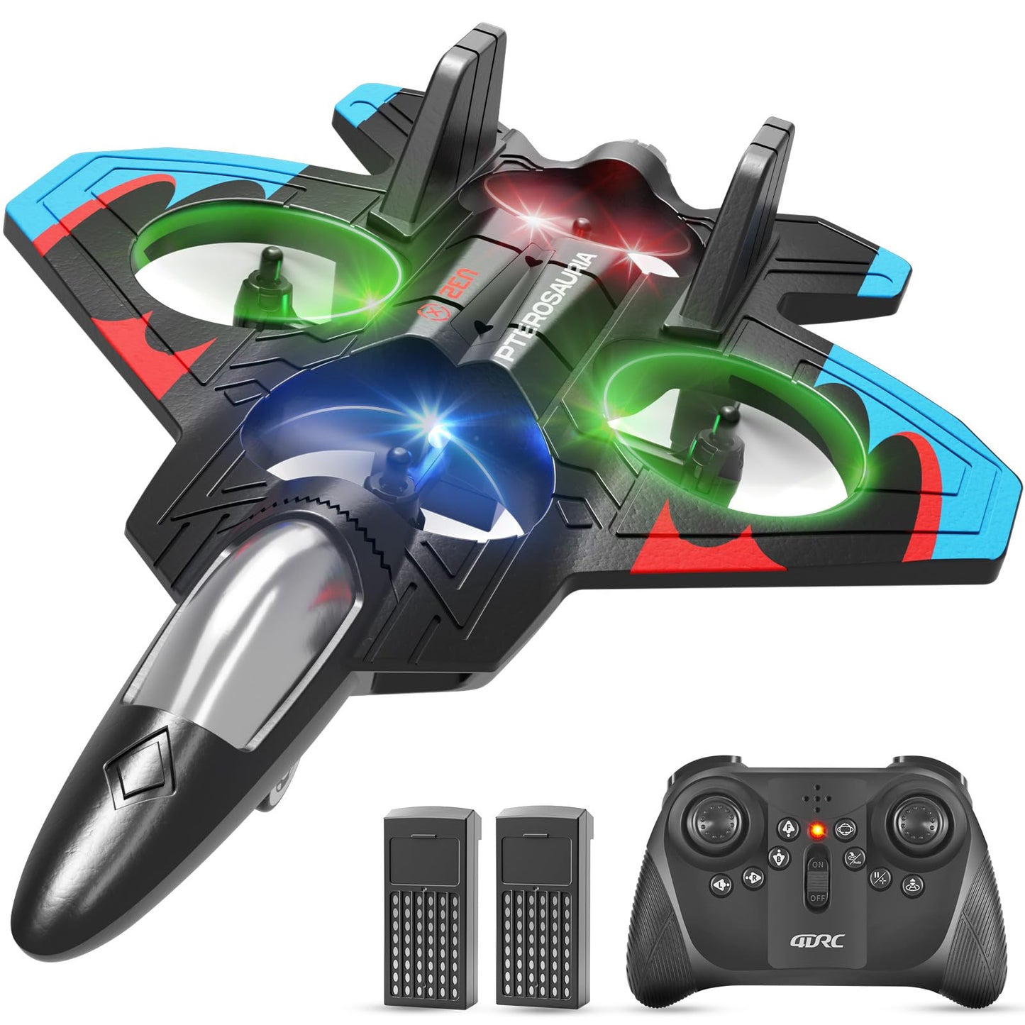 RC Plane for Kids Adults, Foam Remote Control Airplanes Fighter Jet Drone with 2 Batteries, 360° Flip, LED Light, Stunt Roll, Altitude Hold, Easy to Fly for Beginners, Toy Gift for Boys Girls 8-16+