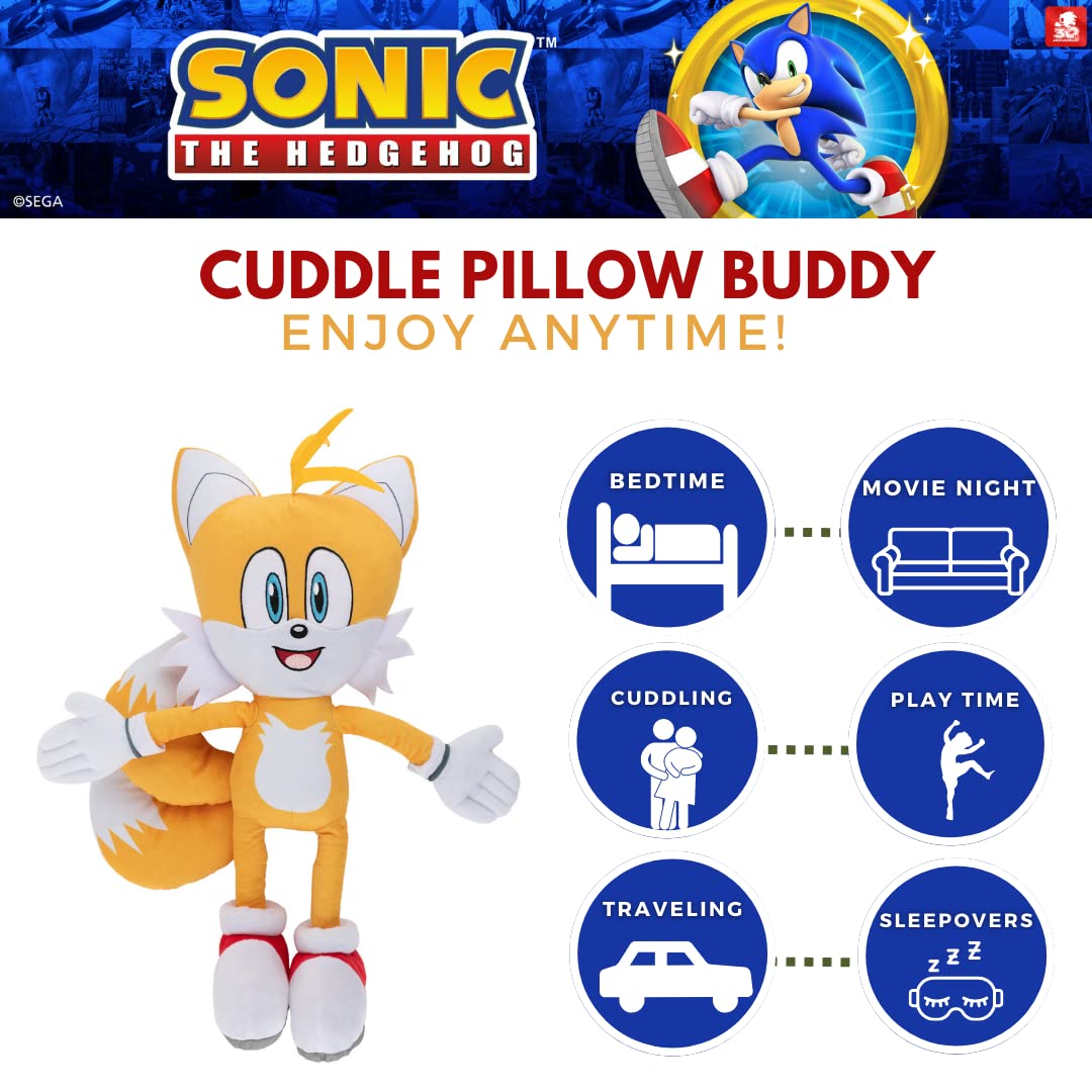 Sonic The Hedgehog Tails, Anime, Bedding Super Soft Plush Cuddle Pillow Buddy, (Official Sega Product) By Franco